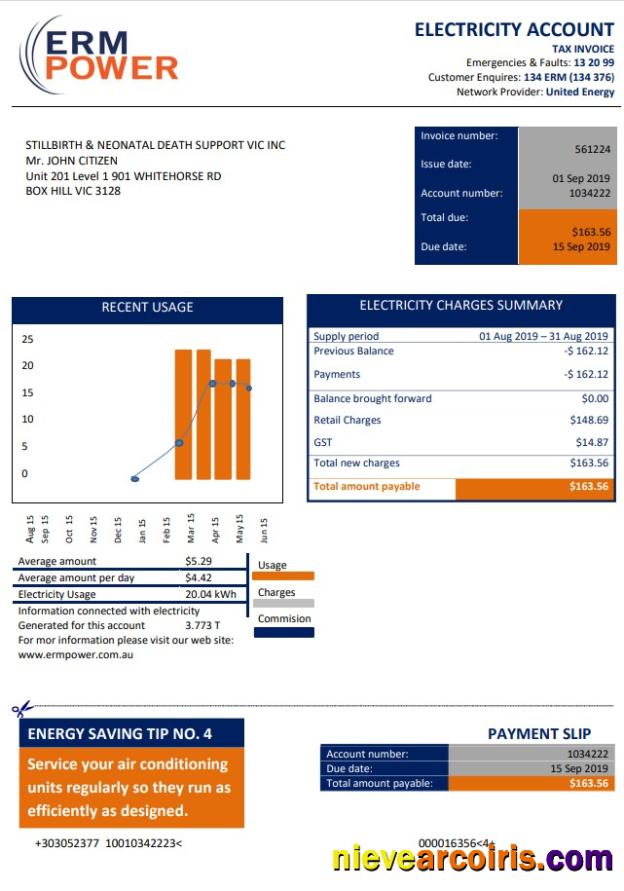 Australia ERM Power electricity proof of address utility bill